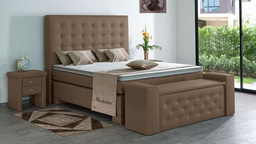 Boxspringbett Kimm 240x220, KL-Nougat, 7-Zohnen Taschenfederkernmatratze, Ergoflex - Inklusive Aufbau - Deutscher Hersteller