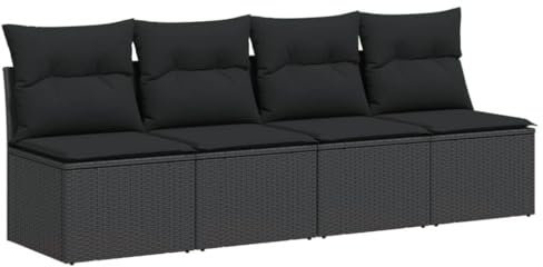 HETFTJN Balkon Eckbank Big Sofa Outdoor Sofa Garden Sofas - Gartensofa mit Kissen 4-Sitzer Schwarz Poly Rattan für Balkon Speisesaal Schwimmbad Terrasse