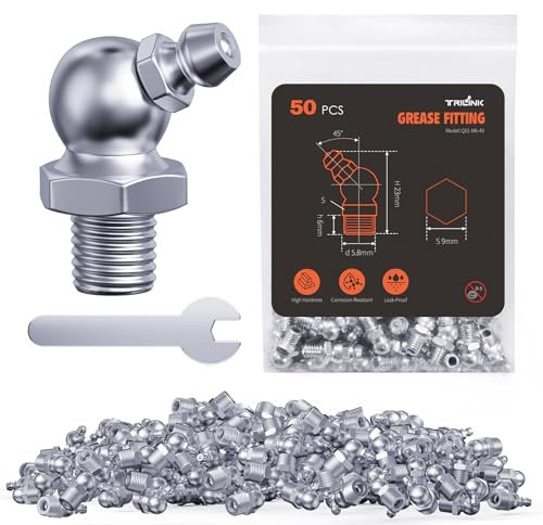 TRILINK Schmiernippel M6, metrische Schmier fittings mit 45-Grad-Winkel, Schmiernippel-Kit mit Schraubenschlüssel - Ideal für Automotive, Landwirtschafts und Industriemaschinen (50 Stück)