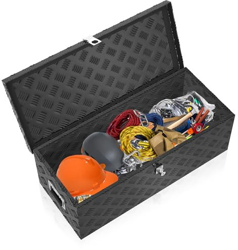 FIVMEN Alubox mit Deckel Aluminium Transportbox Werkzeugkasten mit Schloss & Schlüsseln & Griff Werkzeugbox Transportkoffer Alukiste 99x33x26cm, Schwarz