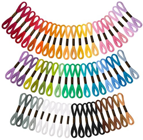 VynyQoo 60Pezzi Filo Da Ricamo, 52 Colori 8m(6 Fili), Ricamo Punto Croce, Fili Punto Croce Per Braccialetti Dell'Amicizia, Progetti Di Fai-Da-Te E Cucito, Ideale Per Adulti E Principianti