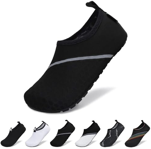SAGUARO Chaussures Aquatiques Homme Femme Chaussons d'eau Séchage Rapide Chaussettes de Piscine Antidérapants Légers pour Plage Natation Mer Bain Plongée (Huile Noir,44/45 EU)
