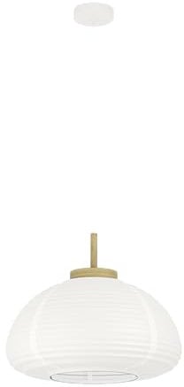EGLO Hängelampe Summerhill, Pendelleuchte über Esstisch, Esszimmerlampe im Japan-Stil, Metall, Holz und Papier in Weiß, FSC-Zertifiziert, E27 Fassung, Ø 55 cm