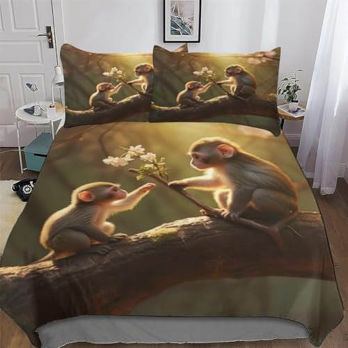 GGJJTT Tier AFFE Bettbezug Set Bettwäsche Set 2 teilig Bettbezüge Mikrofaser Deckenbezug Mit Kissenbezug Für Erwachsene Kinder Single135x200cm