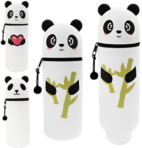 FANGHENG Kawaii Federmäppchen 2 in 1 aus Weichem Federmäppchen Stiftbehälter Cartoon Federmäppchen Stifteetui aus Silikon Teleskopisch Mäppchen für Kinder Schule Home Office Supplies (Panda-Bambus)