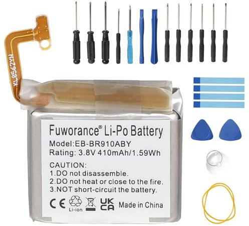 Fuworance 410mAh 3.8V EB-BR910ABY Batterie de remplacement compatible avec Samsung Galaxy Watch 5 44mm SM-R910 SM-R915 SM-R915U GH43-05114A Montre connectée Rechargeable Li-po Batterie un kit d’outils