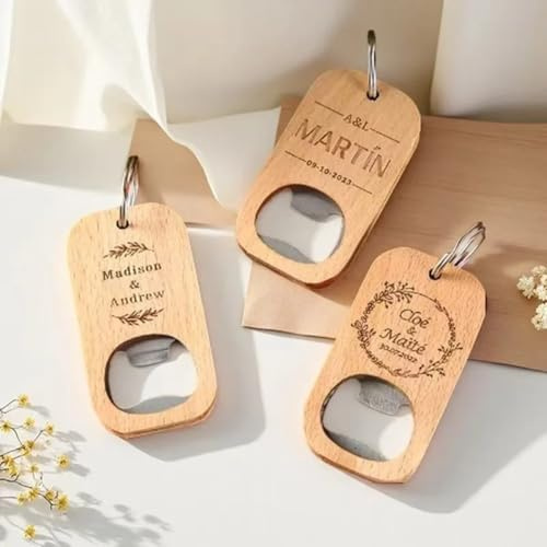 Flaschenöffner aus Holz, personalisierbar, personalisierbar, graviert, für Hochzeit, Party, Souvenir (50 Stück)