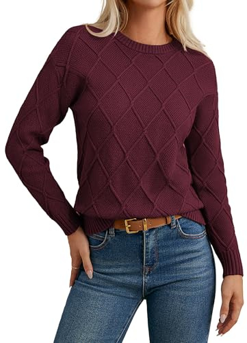 GRACE KARIN Women Crew Neck Jumpers Long Sleeve Diamond Pattern Knit Sweater Casual Pullover