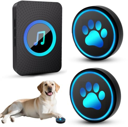 Sonnette de porte pour chien pour apprentissage de la propreté, sonnette intelligente sans fil pour sortir, 300 m de long avec bouton tactile super léger étanche IP65, 60 mélodies et volume réglable