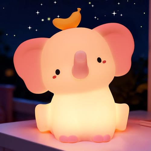 OkiyiD Rosa Elefanten Lampe, Süße Silikon Nachtlampe, Dimmbares Tier Nachtlicht für Kinderzimer, Berührungslampe für Nachttisch, Elefanten Geschenk für Schlafzimmer Deko