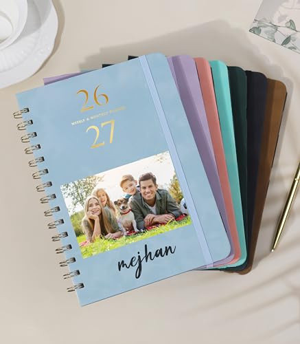 Personalisierter akademischer Planer 2026–2027 für Damen und Herren, Monats- und Wochenkalender, Juli 2026-Juni 2027, individuelles A5-Leder-Notizbuch, Geschenk für sie, Geschenk für Kollegen