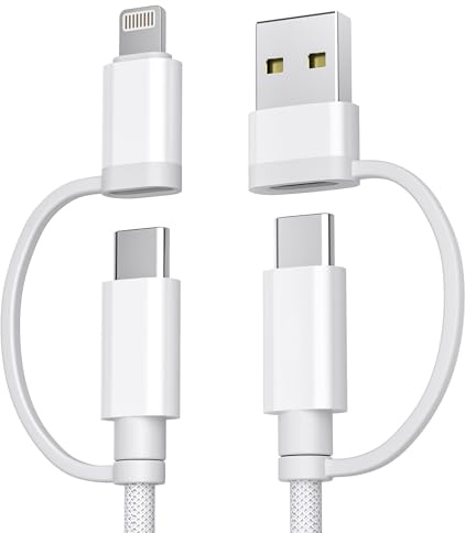 Basesailor Cable cargador múltiple rápido 60W 4 en 1,USB C a USB C Cable 3M con adaptador USB/Lightning para iPad 8ª 9ª 10ª generación,Air 4ª 5ª Mini 6ª,S20 S10 S9 S8 S7 FE,Tab S9 S8,Z Flip Fold 5