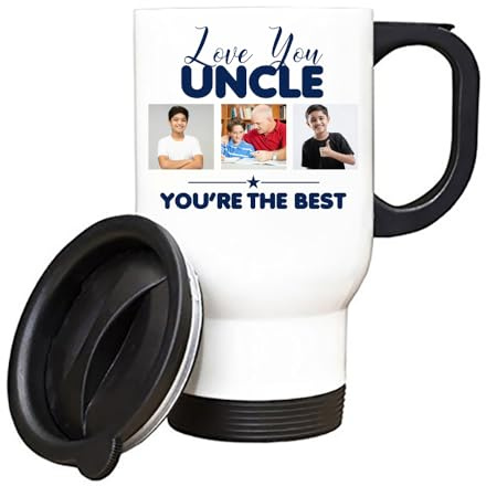 Giftme Personalised Photo, Love You Uncle You're The Best,Insulated Travel Mug, Coffee Mug. (White)