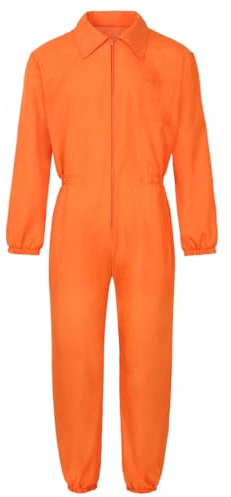 Halloween Prisoner Costume Boiler Suit Convict Prison Inmate Fancy Dress Costume Outfit Convict Boiler Suit Prisoner Overalls Jail Jumpsuit Unisex Women Men Prisoners ConvictCostumes