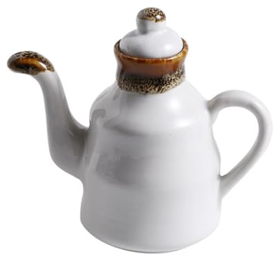 Bouteille distributrice d'huile en céramique, distributeur de condiments avec couvercle, huilier décoratif for huile d'olive, huilier à sauce vintage for huiles, sauces et vinaigre(White)