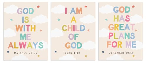 Dazzlewall 3er Set Christliche Krippen Wandkunst, Bunte Schriftstellen Wandbilder für Christliche Familie Kinder-Schlafzimmer Krippe Ohne Rahmen 30x40 cm