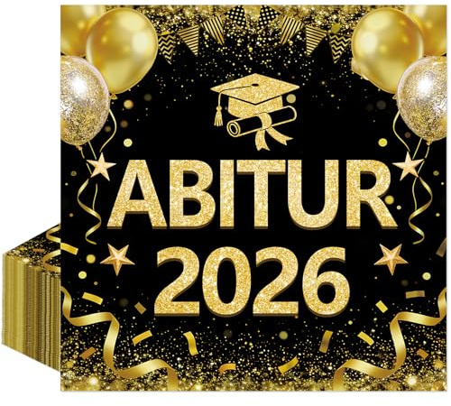 Yomover Servietten Abitur 2026, 20 Stück Servietten Abi 2026 Schwarz Gold, Tischdeko Für Abitur Abschlussfeiern Graudation Party Dekoration