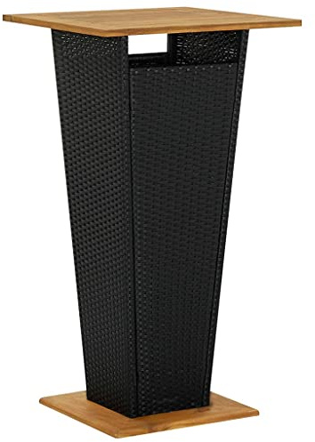 SooIarix Bartisch Schwarz 60x60x110 cm wetterfester Gartentisch aus Poly Rattan und massivem Akazienholz, Balkon Tisch für Terrasse und Outdoor, Kleiner Beistelltisch für Garten und Außenbereich