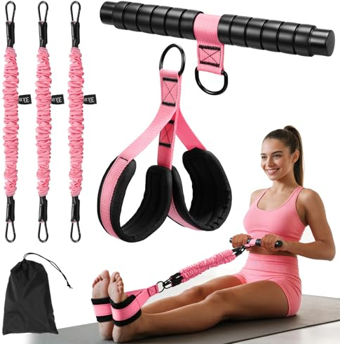 FormiPow Bauchmuskeltrainer mit Pedal-Widerstandsband, 3 verstellbare Widerstandsbänder (ca. 14–41 kg / 30–90 lbs) für Bauch, Taille, Arme, Rumpf und Beine