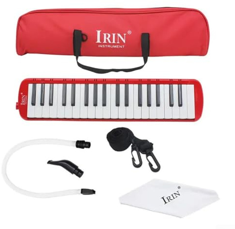 Melódica de 37 teclas con bolsa de transporte, instrumento para estudiantes, incluye boquillas cortas y largas, teclado de música portátil de plástico para principiantes, aprendizaje rojo