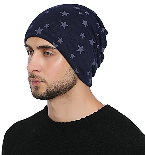 DonDon Herren Slouch Winter Mütze gefüttert mit Stern Print