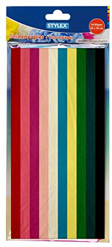 Stylex 46453 - Seidenpapier, 50 x 70 cm, 20 Bögen sortiert in 10 verschiedenen Farben, nicht wasserfest, leucht färbend, ideal zum Basteln, Dekorieren und Verpacken