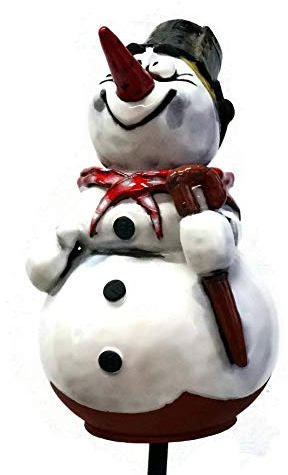 TB Schneemann Gartenkugel Gartenstecker Blumenstecker Keramik Frostfest