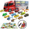 BAKAJI Camion Bisarca Porta Auto con Rampa a Scivolo 6 Macchinie Incluse Mappa Città e Accessori Gioco Giocattolo Bambini Portatile