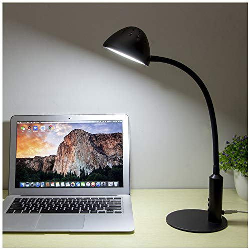 Lampe de Bureau, Lampe Liseuse LED USB Rechargeable Cou Flexible, Protection Des Yeux, 3 Niveaux de Luminosité, 10 Luminosité Réglable Lampe de Table avec Télécommande Et 1 Port Chargeur USB Noir