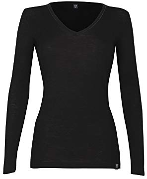 Dilling Damen Langarmshirt mit V-Ausschnitt aus 100% Bio Merinowolle Schwarz 38