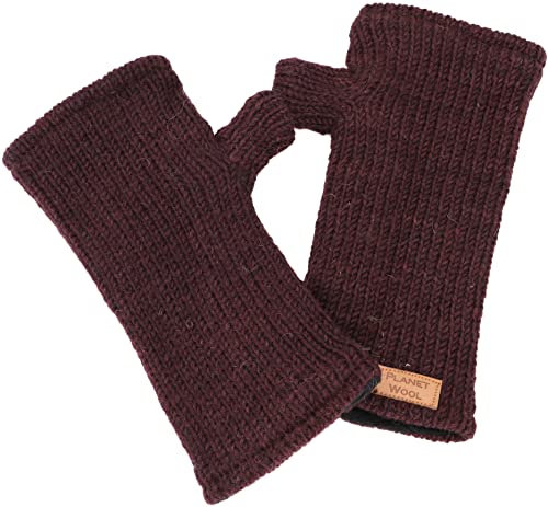 GURU SHOP Handgestrickte Pulswärmer, Handstulpen, Pulswärmer aus Nepal, Armstulpen - Burgundy, Herren/Damen, Wolle