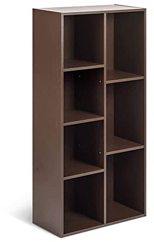 Amazon Basics Bücherregal mit 7 Fächern, Büroregal, Wohnzimmer, Schlafzimmer, Würfel, Braun, 50 x 24 x 106 cm