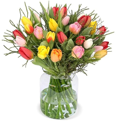 Tulpenstrauß Modern Love, Bunter Tulpenstrauß, 7-Tage-Frischegarantie, Qualität vom Floristen, handgebunden, perfekte Geschenkide bestellen