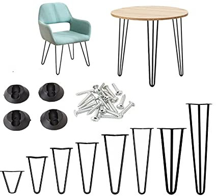 4X Haarnadel Tischbeine, Heavy Duty 10mm Stahl Hairpin Legs DIY für Esstisch Couchtisch Schreibtisch, 10cm-71cm, Freie Bodenschoner und Schrauben (20cm - 2 Stange, schwarz)