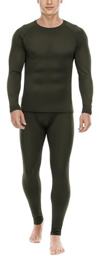 Roadbox Thermounterwäsche Herren,Lange Funktionsunterwäsche Set Atmungsaktiv & Weich Thermobekleidung männer Winter für Lauf,Fahrrading,Fußball,Skifahren;Grün,2XL