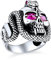Große Herren Punk Rocker Biker Schmuck Halloween Teufel Gotischen Karibischen Piraten Tag Der Toten Simulierte Rote Rubin CZ Augen Schlange Schädel Kopf Ring Für Männer Oxidiert .925 Sterlingsilber