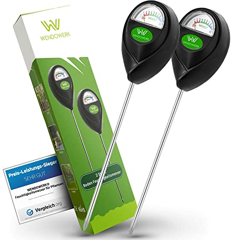 WENDOWERK® [2 Stück] Boden Feuchtigkeitsmesser für Pflanzen - [Schwarz/Schwarz] - Ohne Batterien - Verbessertes Feuchtigkeitsmessgerät Pflanzen [2025] – Premium Bodentester (Schwarz/Schwarz)