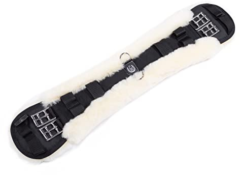 Werner Christ ® Western Lammfell Balkengurt anatomischer Western-Sattelgurt mit konkaver Sichelform, echtes Fell, Westerngurt in schwarz-Natur in 70 cm