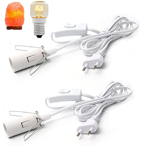 Hotloop 2 pares de cables con interruptor para lámpara de sal, portalámparas E14 con 1,8 m, portalámparas de sal, color blanco