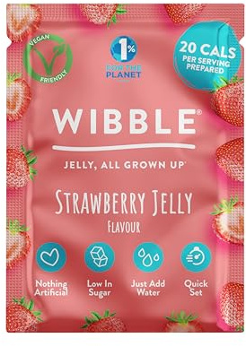 Wibble Jelly Crystals, Strawberry Natural Jelly Powders, Quick Set, 12 Pack, Jello, Low Sugar, Plant-Based, Low Calorie Snack, Healthy Dessert, Serves 4, Vegan Jelly Crystals, Vegetarian Jello Powder