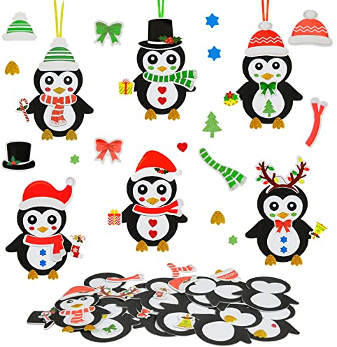 DKINY 12 Pinguin Bastelset für Kinder Pinguin Mix&Match winterbasteln Anhänger Kunsthandwerk zum Basteln und Dekorieren Kreativsets Bastelhandwerk für Weihnachtsbaum Winter