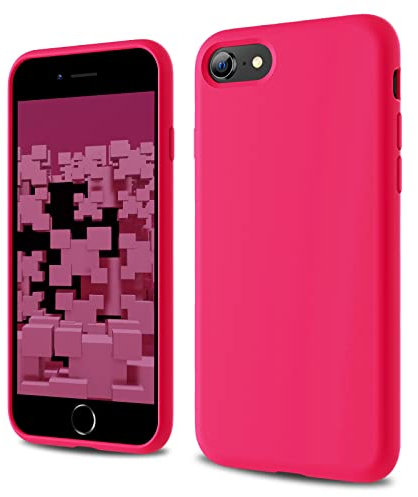 CALOOP Designed for iPhone SE Case 2020/2022, iPhone 8/7 Case, Liquid Silicone Full Body Protective Covered Silky-Soft Anti-Scratch Gel Rubber Slim Shockproof Cover 4.7 inch, Hot Pink
