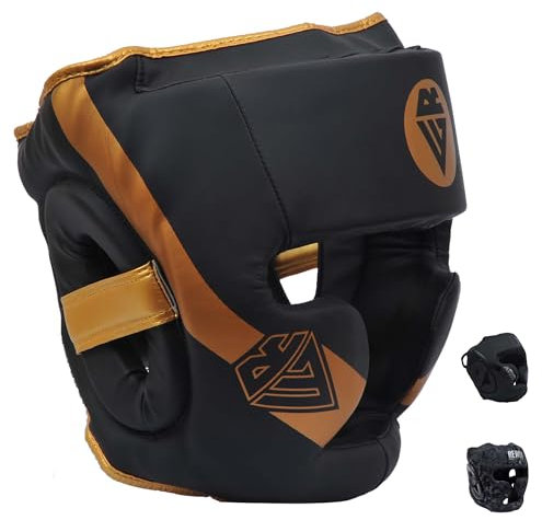 REWON Kopfschutz MMA Kickboxen Kampfsport Boxhelm Boxkopfbedeckung Nasenschutz Gesichtsschutz für Boxen Muay Thai Taekwondo Kopfschützer Training Sparring Manner Damen (D'oro, M)