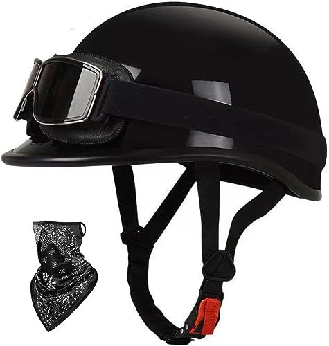 Vintage-Motorrad-Halbhelm Japanischer Offener Halbschalenhelm Leichter Motorradhelm DOT/ECE-Geprüft Für Herren Und Damen Street Racing Motorrad Cruiser Mit Schutzbrille 2,XXL(62-63CM)