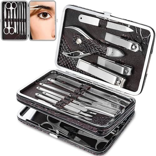 Set de manicura, CestMall 21pcs Kit de pedicura para cortaúñas Kit de manicura profesional de acero inoxidable para hombres Mujeres Herramientas para el cuidado de las uñas Kits (Brown)