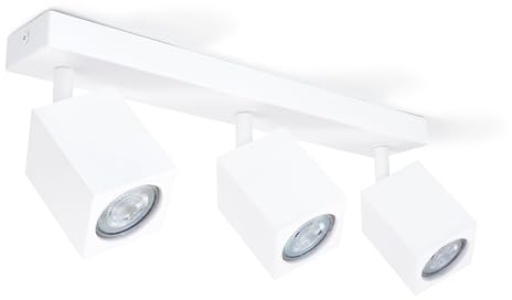 KOLORENO Halogen-Anbauleuchte Quantus - Aufbauleuchte Wand und Decke - Aufbauleuchte Aufbaustrahler GU10 - Aufbauleuchte Strahler Lampe x3 - Deckenstrahler Aluminium - Weiß, 380 x 62 x 25 mm