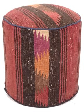 RUG PRINCE Kelim Hocker Sitz 45x40 Handgewebt Quadratisch Orange Geometrisch Handarbeit 4