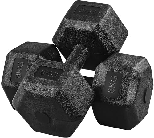 Yaheetech Weights Dumbbells Set of 2 Dumbbells Pair 2x8kg Hand Weights Set for Home Gym Workout Strength Training, Total Weight 16kg