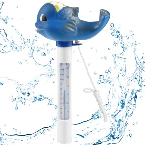 Pool Thermometer, Pool Thermometer Schwimmend, Leicht Ablesbares Wassertemperatur Thermometer für Pool und Spa, Schwimmendes Pool Thermometer mit Schnur, verwendet für Schwimmbäder/Aquarien (Walfisch)