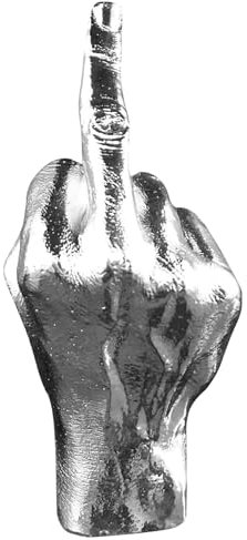 Veesper Mittelfinger Statue Hand Geste Statuen Harz Schreibtisch Accessoire Realistische Lustige Ornament für Home Office Frauen Männer Geschenke Silber